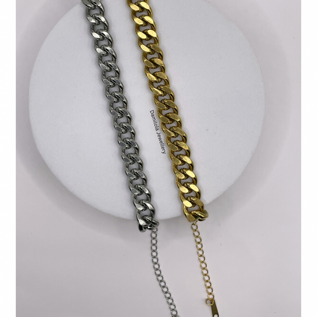 Thick Steel Curb Link Bracelet- Gold/Silver