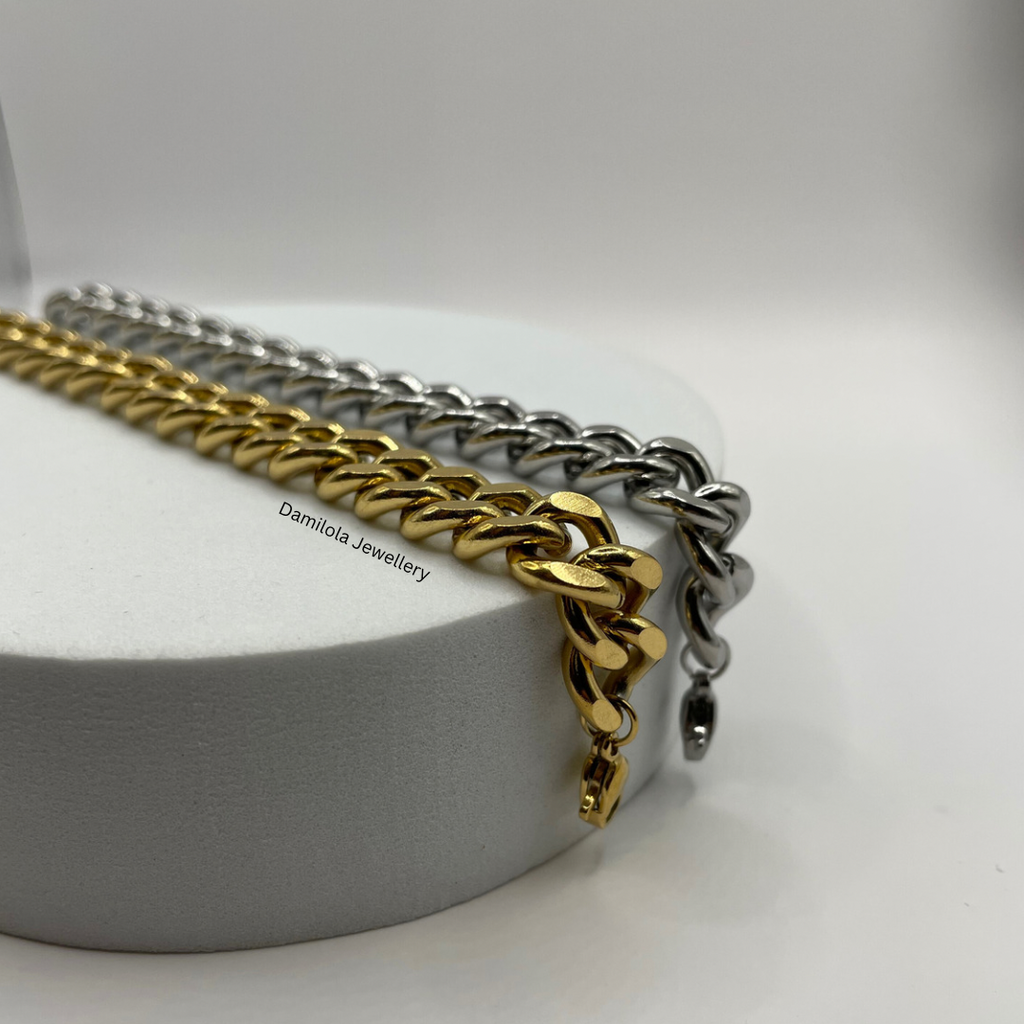 Thick Steel Curb Link Bracelet- Gold/Silver
