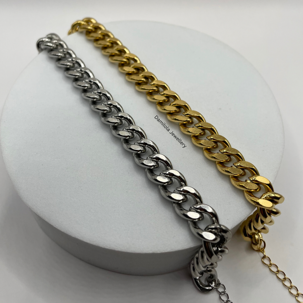 Thick Steel Curb Link Bracelet- Gold/Silver