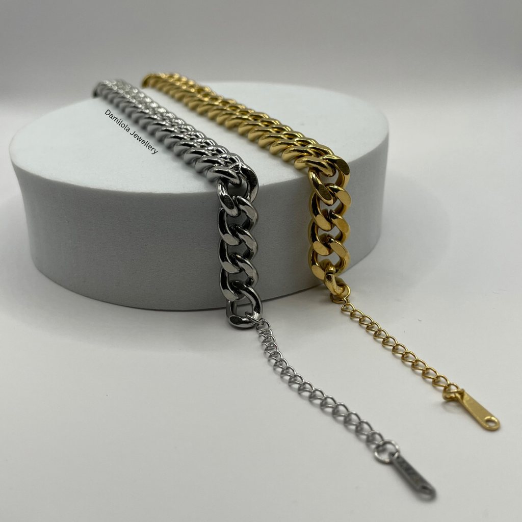 Thick Steel Curb Link Bracelet- Gold/Silver