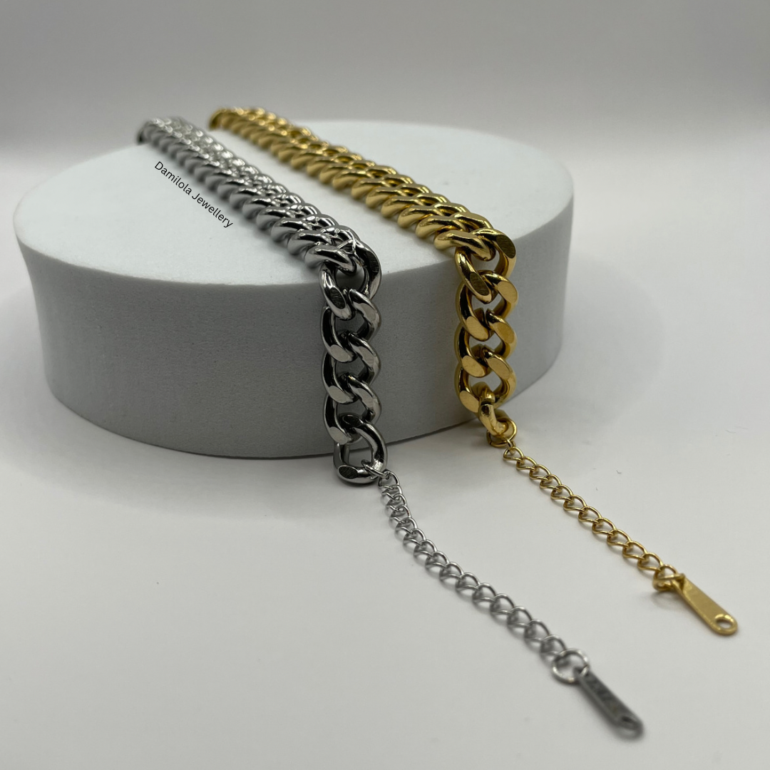 Thick Steel Curb Link Bracelet- Gold/Silver